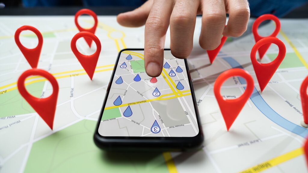 Google search results on mobile phone showing local service business listings with map pins
